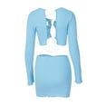 thumbnail image 5 of Franhais 2 Pcs Lady's Sexy Solid Color Suit, Round Neck Long Sleeve Backless Midriff-baring Top, Slim Short Package Hip Skirt, 5 of 6