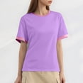 thumbnail image 3 of Lixiuxyad Women's Casual Fashion Loose Pullover Solid Color Matching Color Round Neck Short Sleeved T Shirt Loose Fit,Purple L, 3 of 6