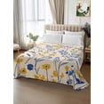 thumbnail image 2 of Garden Flora Illustrations King Size Flat Sheet, Wrinkleproof & Fadeproof Cooling Flat Bed Sheet Only, Blue Yellow Flowers Breathable Soft Bedding Top Sheets 105 x 98 Inches, 2 of 8
