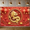 thumbnail image 3 of Red Background Chinese New Year Banner Gold Dragon Design Dragon Banner Traditional Chinese Festive Spring Festival Banner for New Year Party Spring Festival Celebration Home Decoration, 3 of 8