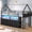 Black & Brown, variant on Twin Size Low Loft Bed with 8 Storage Drawers and Bookcase, House Shaped Bunk Bed with LED Lights,Metal Loft Bed with Ladder,13.4" Safety Guardrail,White