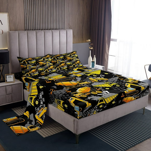 Erosebridal Truck Bed Sheets Twin For Boys,Tractor Excavator Bedding Sets Twin Size,Cartoon Decor,Lightweight,3pcs