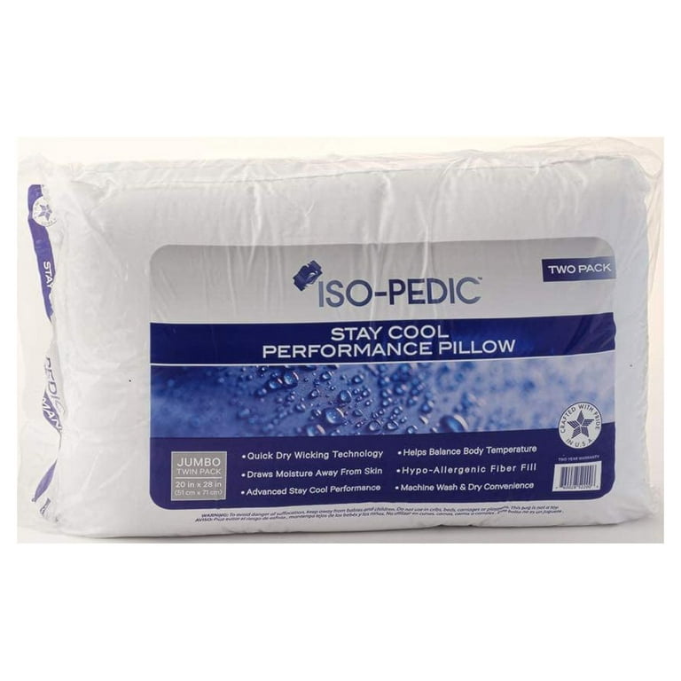 ISO Pedic Stay Cool Performance Bed Pillow King 2 Pack Quick Dry Wicking Technology for a Dry Cool Sleep Generous Extra Fluffy Hypo Allergenic Fiber Fill Made in USA Walmart