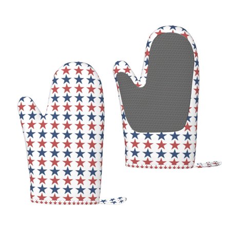 ZNDUO Kitchen Oven Gloves, Durable Heat Resistant Oven Gloves with Quilted Liner Non-Slip Textured Grip Perfect for BBQ, Baking, Cooking and Grilling, Red White Blue Patriotic Star