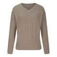 thumbnail image 3 of Fesfesfes Women's Comfy Blouses Solid Color Long Sleeved V-Neck Knit Sweater with Ribbed Neckline Cuffs Fall Winter Warmkeeping Tops(Coffee#1,XL), 3 of 5