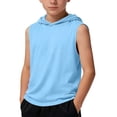 thumbnail image 2 of Rvasteizo Kids Long Sleeve Shirt Solid Sleeveless Hooded Crew Neck Tank Top for 5 to 15 Years Boys Girls Summer Sport Wear, 2 of 5
