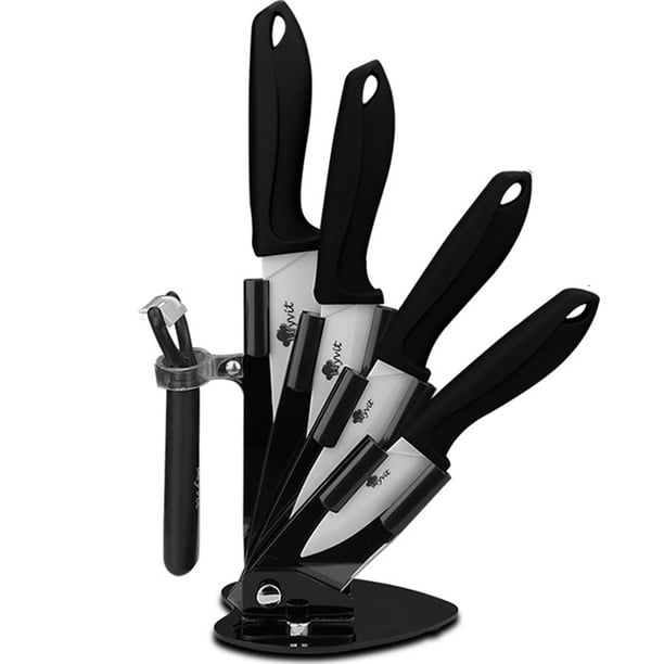 Cuchillos de Cerámica con Bloque, Juego de Cuchillos de Cocina de 3", 4", 5" y 6" Pulgadas con Pelador, Cuchillo de Pelar de Frutas con Tapas