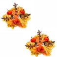 thumbnail image 2 of Fall Decorations, 2-Pack Autumn Harvest Candle Wreath Rings with Flocked Pumpkins & Maple Leaves, 11" Artificial Floral Centerpiece for Thanksgiving Table Mantel A, 2 of 6