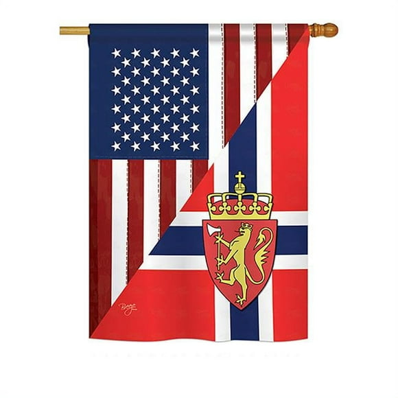 Breeze Decor BD-FS-H-108386-IP-BO-DS02-US US Norway Friendship Flags of the World Everyday Impressions Decorative Vertical House Flag