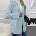 thumbnail image 4 of Lovskoo Winter Coats for Women Fuzzy Fleece Long Sleeve Hooded Warm Jacket Solid Color Button Plush Jacket Light Blue, 4 of 9