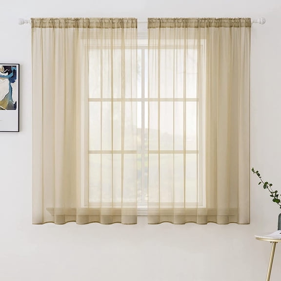 GDDPOD-Beige Window Sheer Curtains for Bedroom Living Room Solid Elegant Net Drapes 2 Panels Width 38 x Length 63 Inches