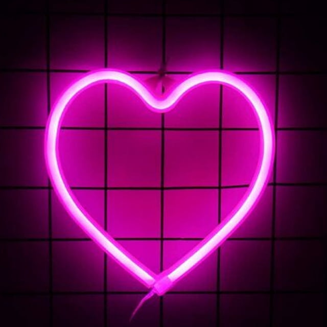 1 letrero de neón de corazón rosa, luz de neón LED alimentada por batería o USB para fiesta, lámpara de decoración del hogar, luz de decoración de mesa y pared para decoración
