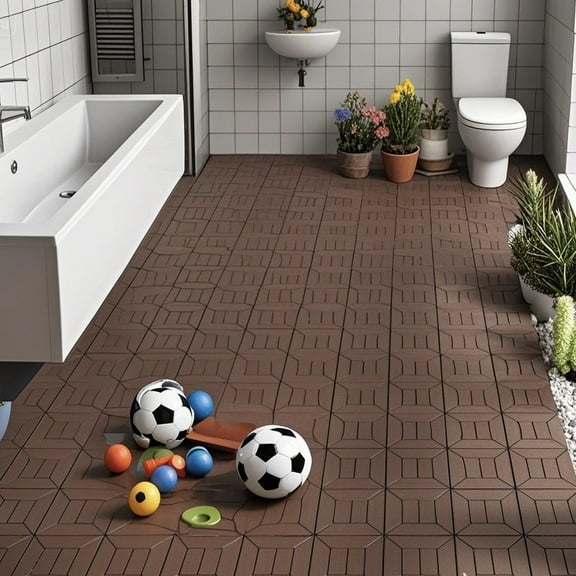 New Style 12"X12'' Patio Deck Tiles, 44pcs DIY Module Interlocking Decking Tiles Floor Tile Outdoor and Indoor,Easy and Quick Installation Court Tiles for Porch Poolside Balcony Backyard Red Brown