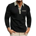 thumbnail image 3 of UVEASISHA Work Shirts for Men Long Sleeve Stylish Contrast Neck Polos Shirts Stretch Slim Fit Business Casual Golf Poloss Lightweight Button Down Golf Shirt with Pocket Sales Today of The Day,Black,S, 3 of 7