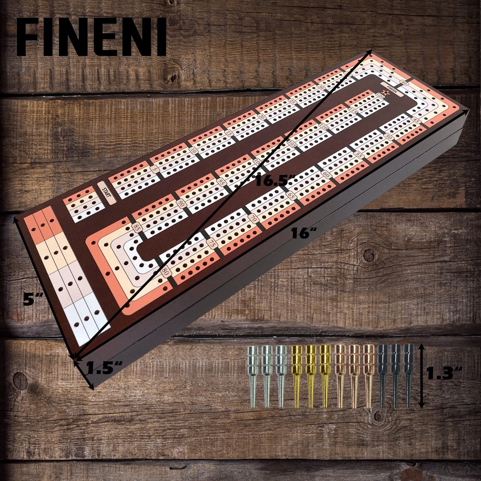 FINENI 4 Track Cribbage Board Game Set, Premium Wooden Board with Magnetic Lock, 12 Metal Pegs, 2 Playing Cards with Large Storage & Travel Portable – Continuous 4 Track Board