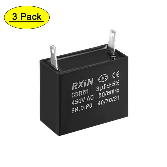 Uxcell 38x20x30mm 3uF 450V AC Single Insert CBB61 Ceiling Fan Capacitors 3 Pack