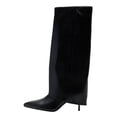 thumbnail image 2 of FSJ Women Classic Fold Over Knee High Boots Stiletto High Heel Pointed Closed Toe Long Boots Wide Calf Sexy Party Dress Shoes Size 9.5 Black, 2 of 4