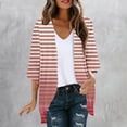 thumbnail image 2 of AherBiu Womens Cardigans Lightweight 3/4 Sleeve Striped Open Front Cardigans Fall Trendy Casual Outerwear, 2 of 5