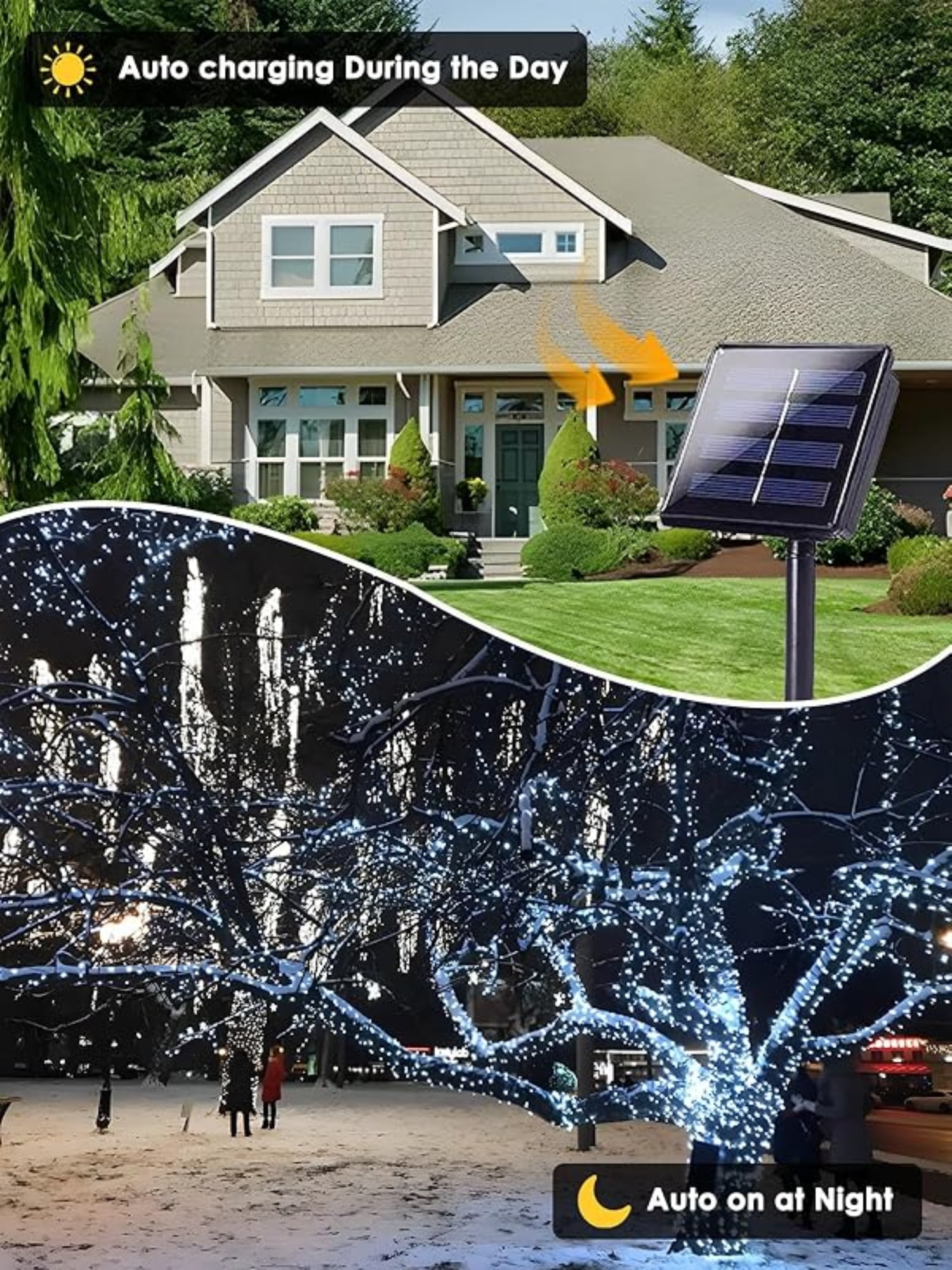 D.FAMILY 2 Pack 65FT Solar String Lights, 200 LED Patriotic Outdoor Waterproof Lighting