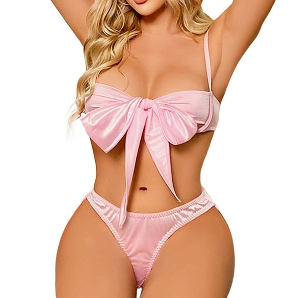 Gibobby Lenceria mujer sexy Lenceria Sexy para Mujer Transparente Ropa Interior Lenceria Vestidos de Mujer Sexis Bralette y Tanga Conjunto Interior Mujer(Rosa, M)