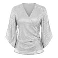 thumbnail image 2 of Ruyang Sequin Tops for Women 3/4 Sleeve Blouse for Women Dressy Evening Party Sparkly Tops V Neck Outfits for Party Glitter Tops, 2 of 4