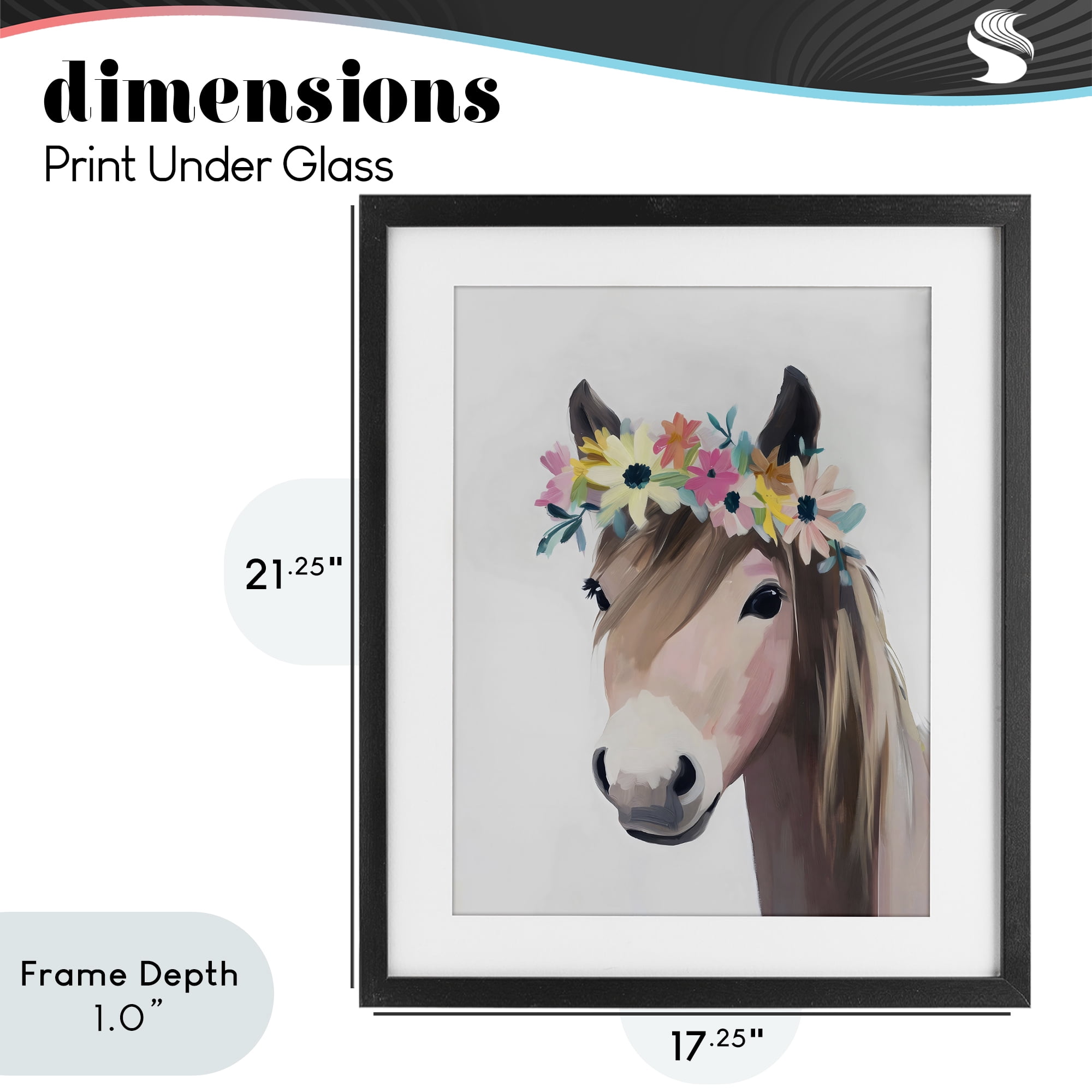 Stupell Industries Flower Crown Horse Black Framed Print Under Glass, design by The Prints Vibe