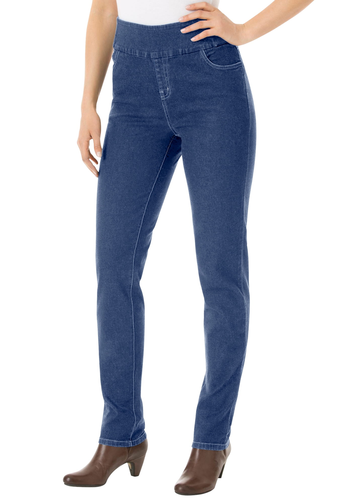 plus size pull on straight leg jeans