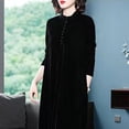 thumbnail image 6 of Pink Season Women Fall Dress Solid Color Loose Long Sleeves Button Maxi Dress Keep Warm Velvet Plus Size Mom Spring Dress Women Clothes, 6 of 8