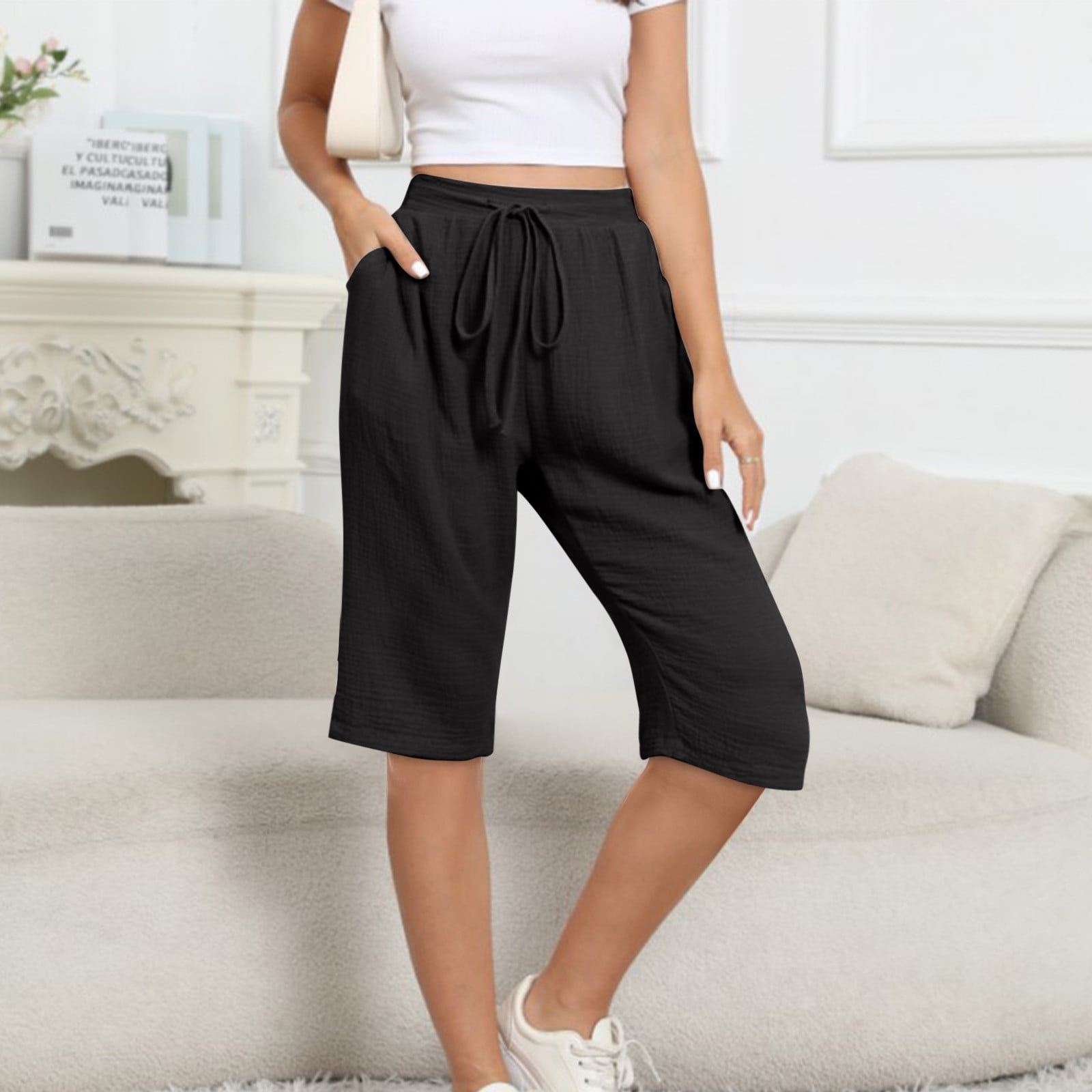 Gspmoly Shorts Femme, Pantalon Court Ample à Lacet en Dentelle Uni