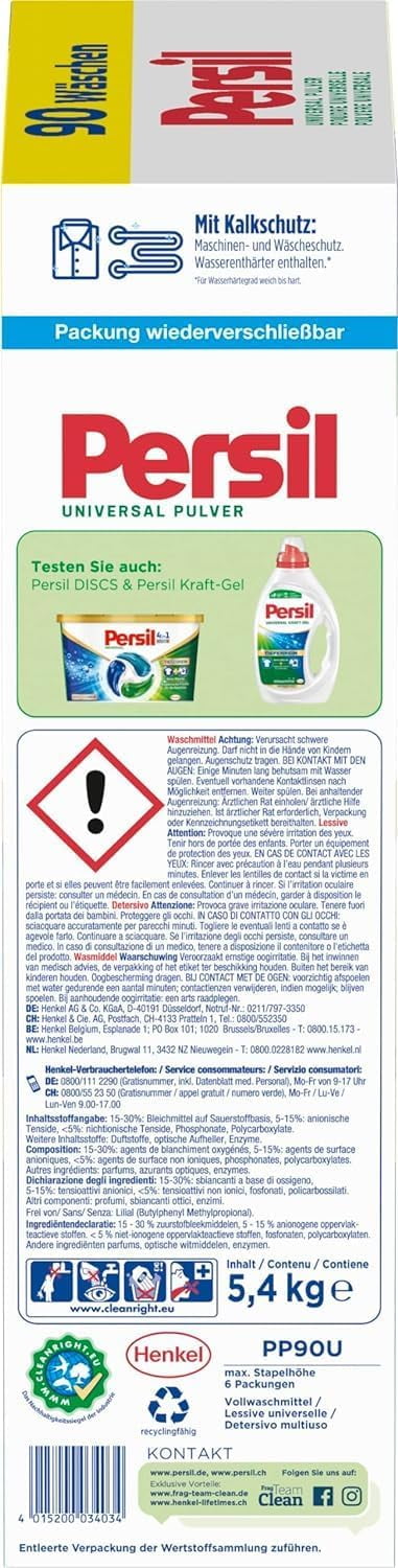 Persil Universal Detergent Powder (90 Loads | 11.9 lbs | 5.4 kg) - All-in-one Solution For Deep Clean Laundry And Freshness For The Machine