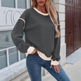 thumbnail image 4 of Sudadera Informal de Larga para Mujer, Cuello Redondo, Holgada, , con Ribete en Contraste. Gris XL, 4 of 9