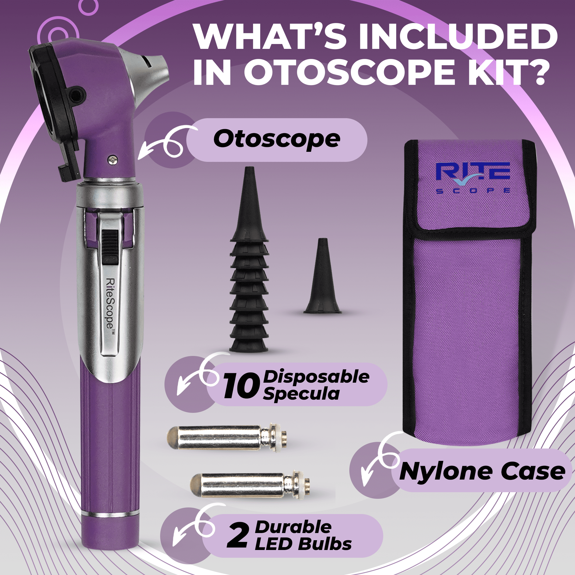RiteScope Otoscope with Light - Compact Size - Purple