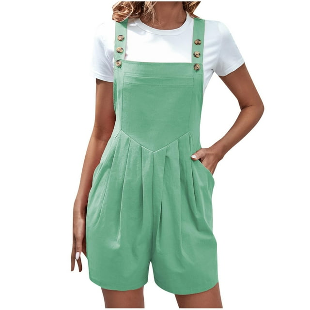 FAIWAD Women's Short Rompers Summer Casual Sleeveless Adjustable Strap Loose Short Jumpsuit with Pockets