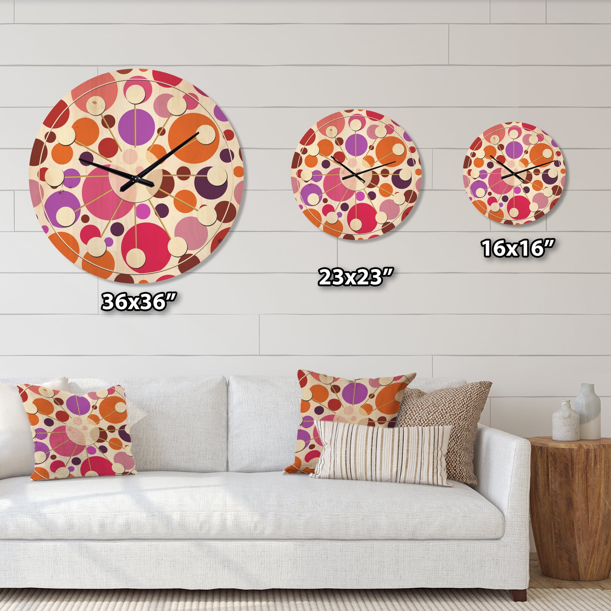 Designart 'Abstract Geometric Circular Retro Pattern II' Mid-Century Modern Wood Wall Clock