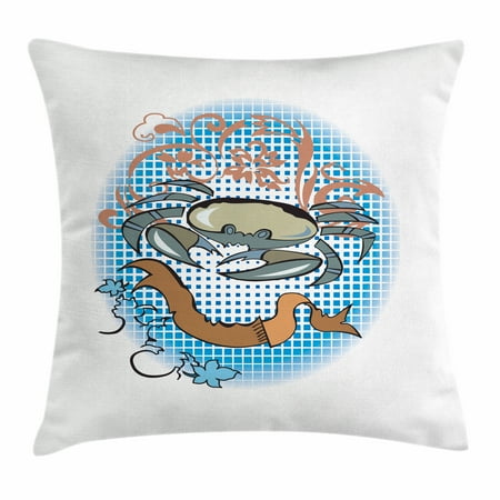 - Crabs Throw Pillow Cushion Cover, Cancer Sign in Cartoon Tattoo Style Astrological Theme with Floral Details Horoscope, Decorative Square Accent Pillow Case, 18 X 18 Inches, Multicolor, by Ambesonne