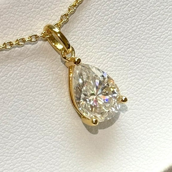 Solitaire Pendant 3Ct Pear Cut Simulated Diamond 14K Yellow Gold Plated For Women's Free 18" chain