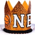thumbnail image 2 of Basketball 1st Birthday Hat, Baby Boys First Birthday Glitter Crown Orange, One Year Old Sports Theme Party Photo Props Decorations Supplies Favors, 2 of 7