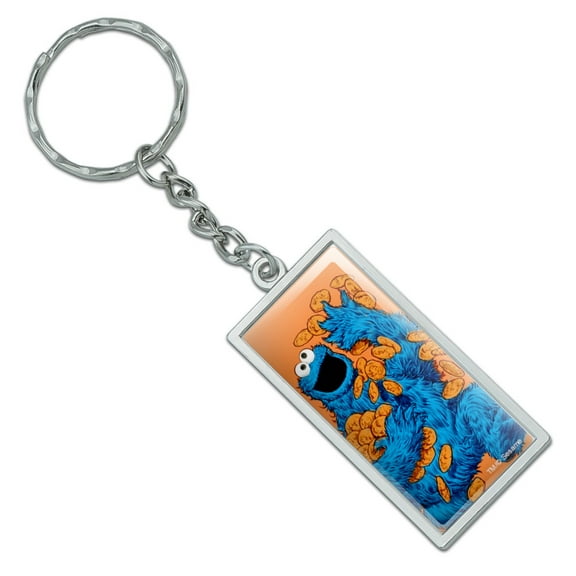 Rectangle  Sesame Street Vintage Cookie Monster Keychain in Chrome Plated Metal