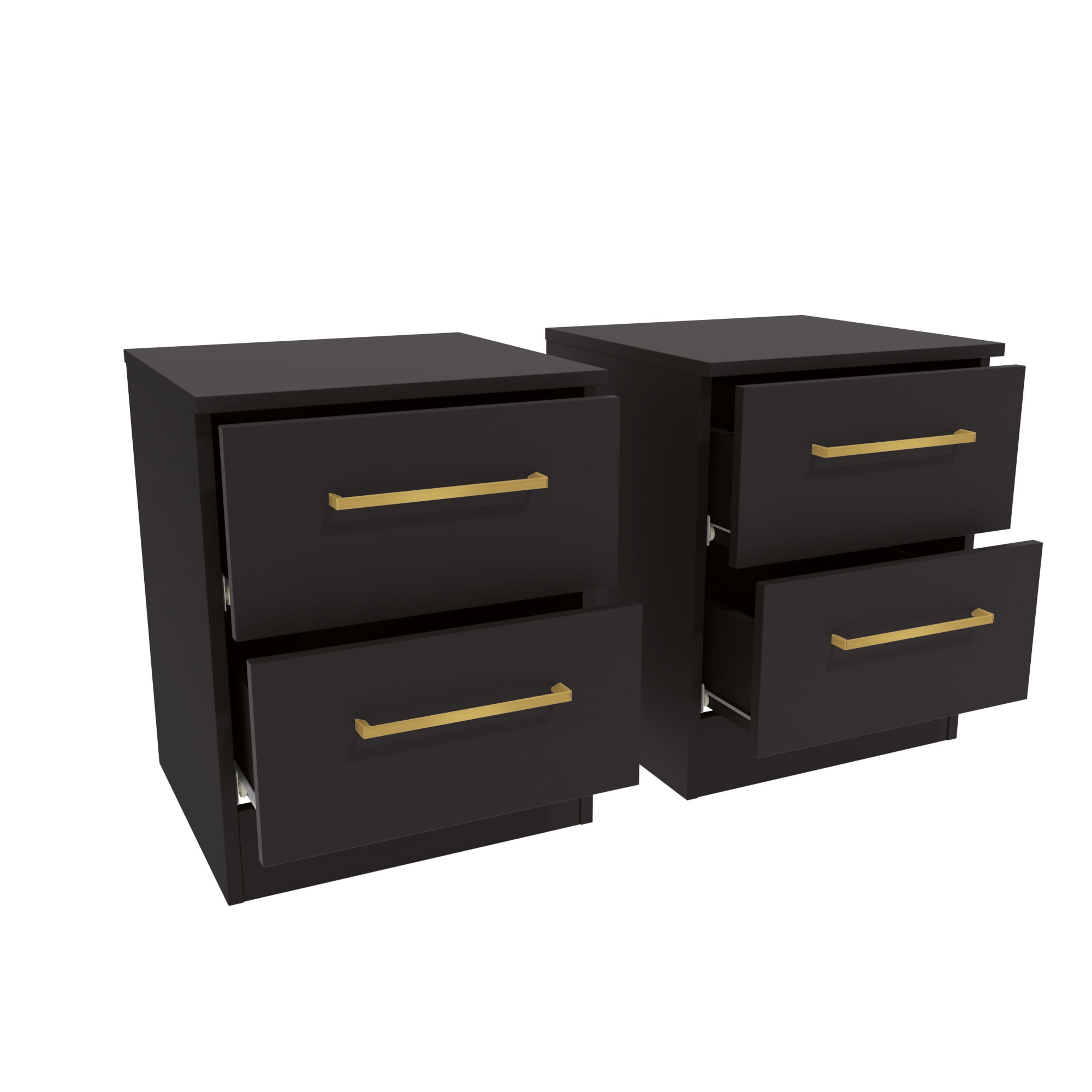 Kappesberg Jolyne 2-Drawer Nightstand Set of 2 with Gold Handles, Black – Modern Bedroom Storage for Adults and Teens