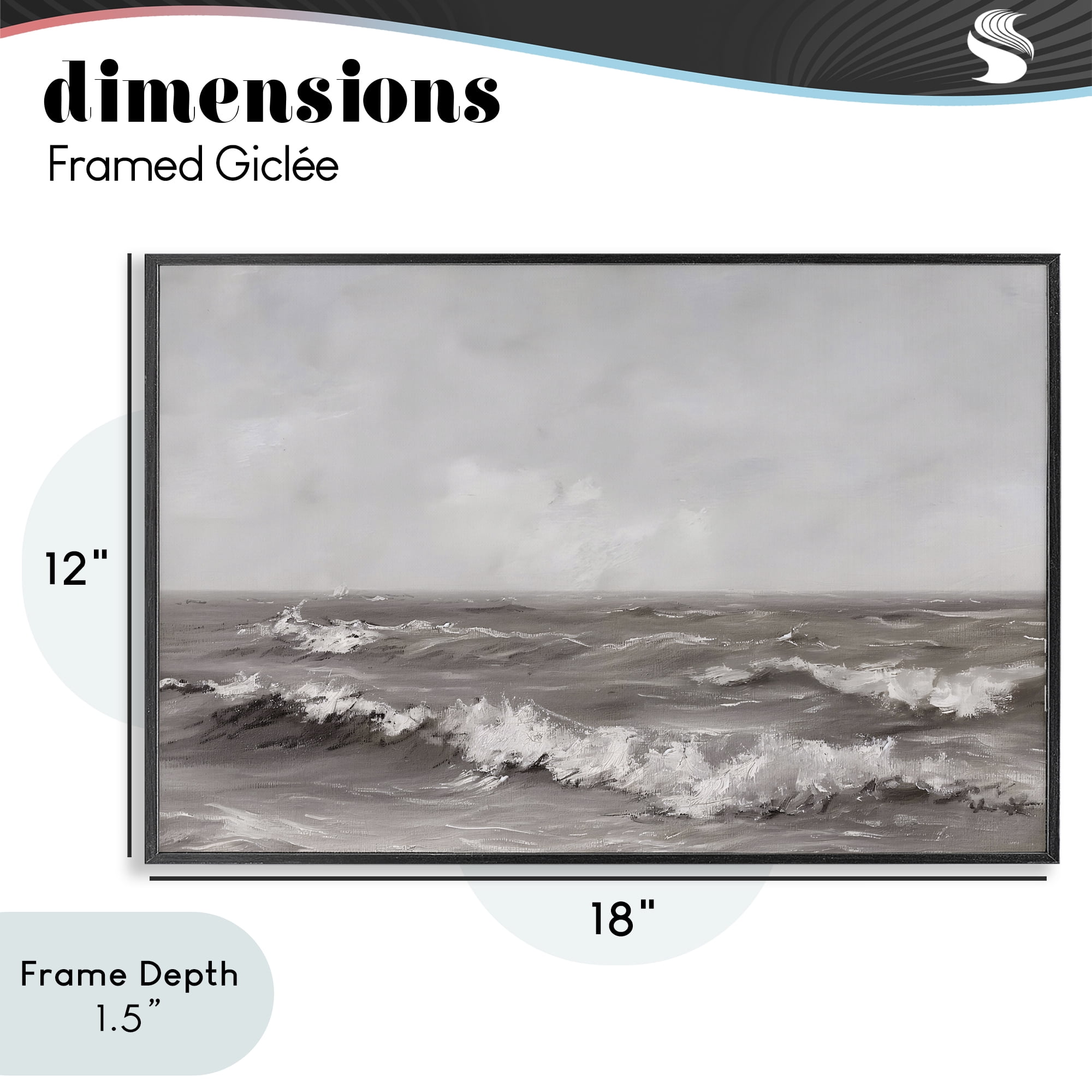 Stupell Industries Monochrome Sea Ripples Black Framed Giclee Art, design by Jacky Ngan