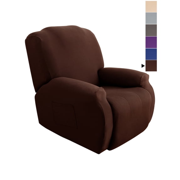 KBOOK Spandex Recliner Chair Cover with Pockets Recliner Slipcovers Recliner Furniture Protector 4-Pieces, Brown