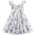 thumbnail image 2 of Vestido NUBEEHOHO azul con estampado floral con mangas escalonadas de 4 a 5 años, 2 of 6