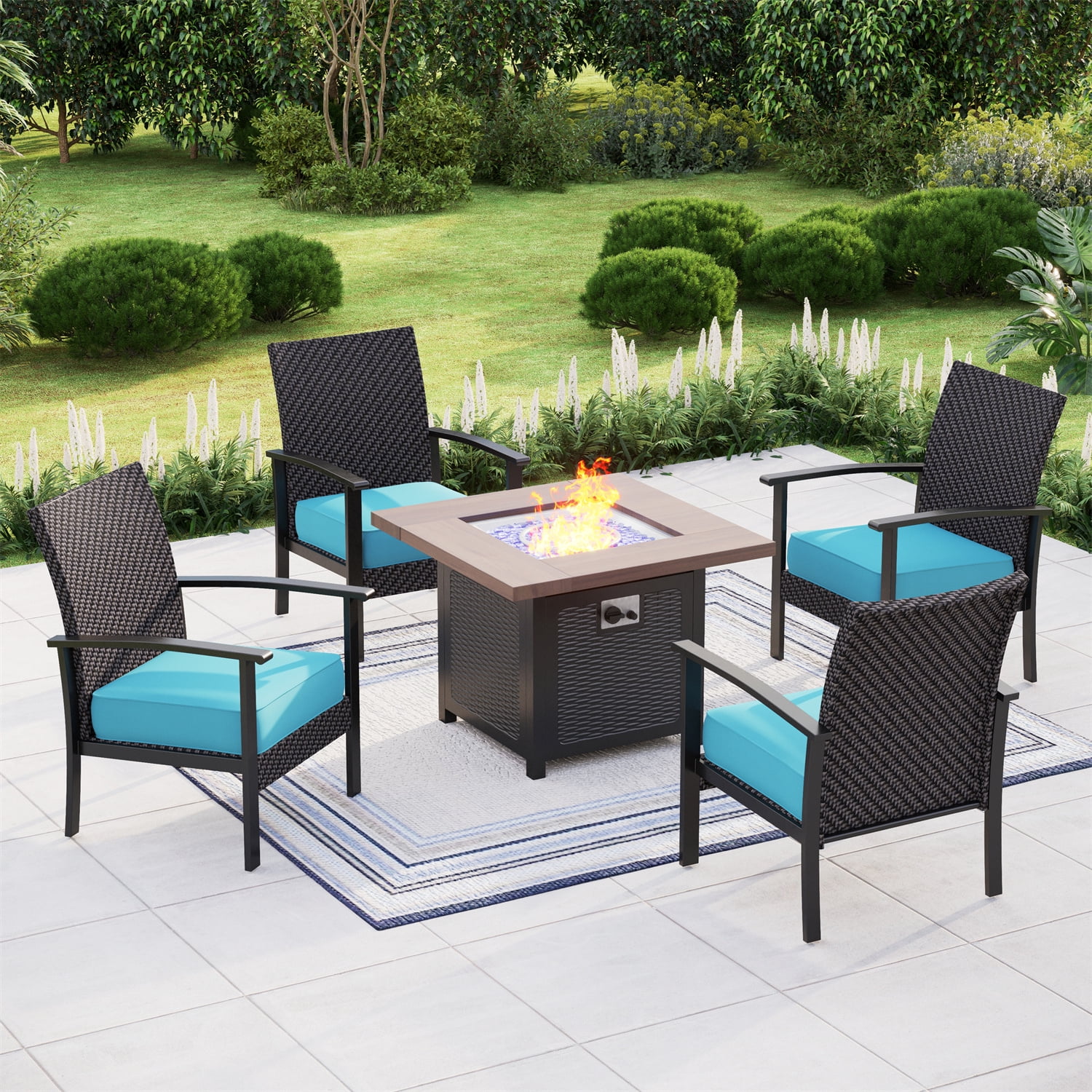 MF Studio 5PCS Patio Conversation Set with Fire Pit Table