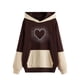 thumbnail image 1 of Sudadera con Capucha Gibobby para mujer Colorblock Hot Diamond Heart Print Marrón XL, 1 of 3