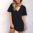 thumbnail image 3 of Yokua Womens Short Sleeve Sexy for Triangle Hollow Halter T-Shirt Dress Solid Color De, 3 of 20