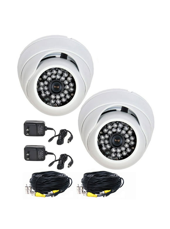 VideoSecu 2 Pack Built-in 1/3'' SONY Effio CCD Security Cameras 600TVL Wide Angle Vandal Proof Outdoor with 2 Cable and Power Supply BTU