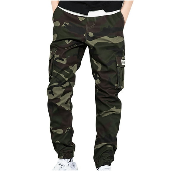 Wioihee Mens Camo Pants Regular Big and Tall Multi Pockets Camouflage Cargo Pants Casual Loose Work Utility Trousers Green XXXXL