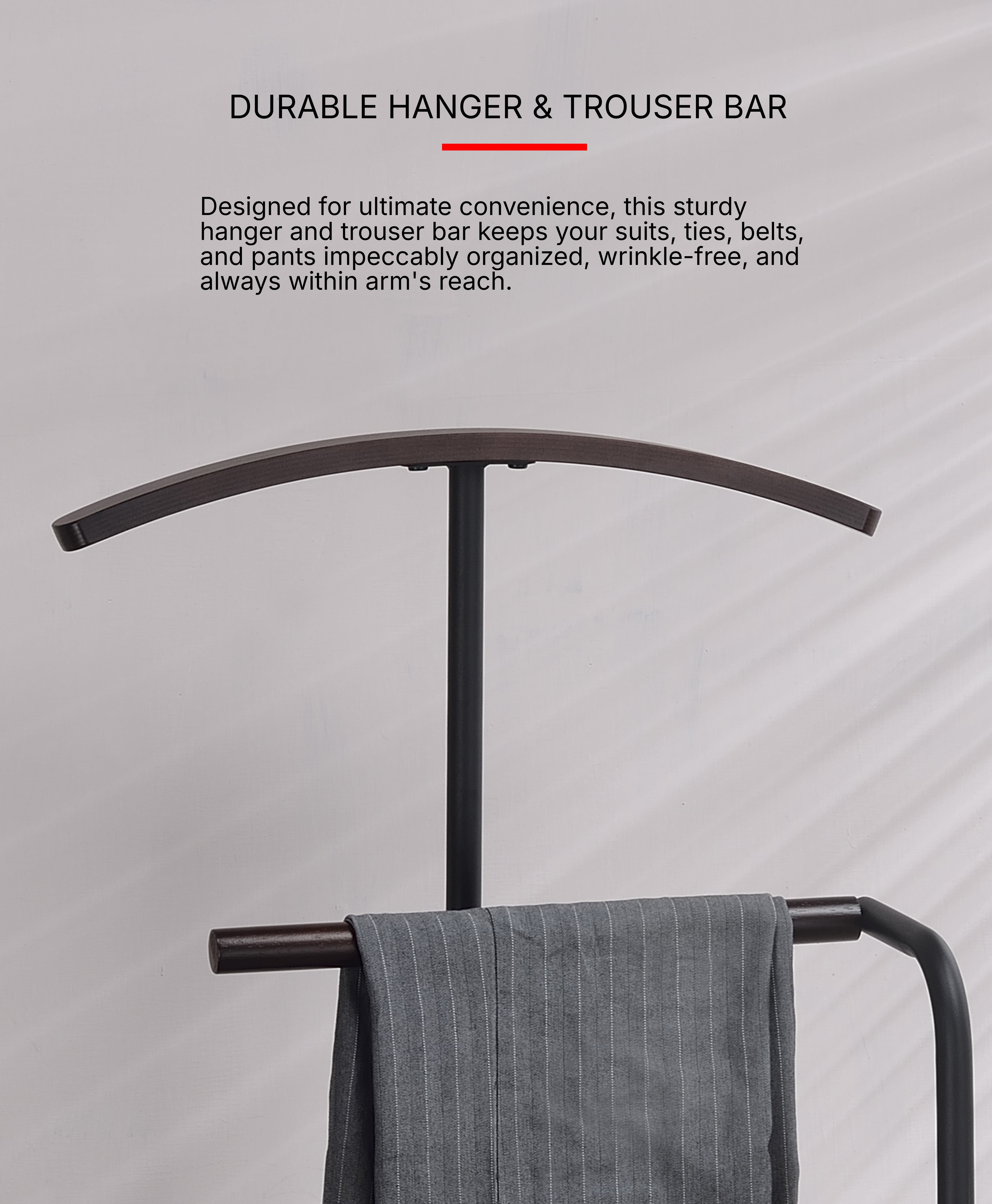 Proman Products Scandia Valet Stand, Clothes Organizer with Tray Hanger Wood Metal, Black