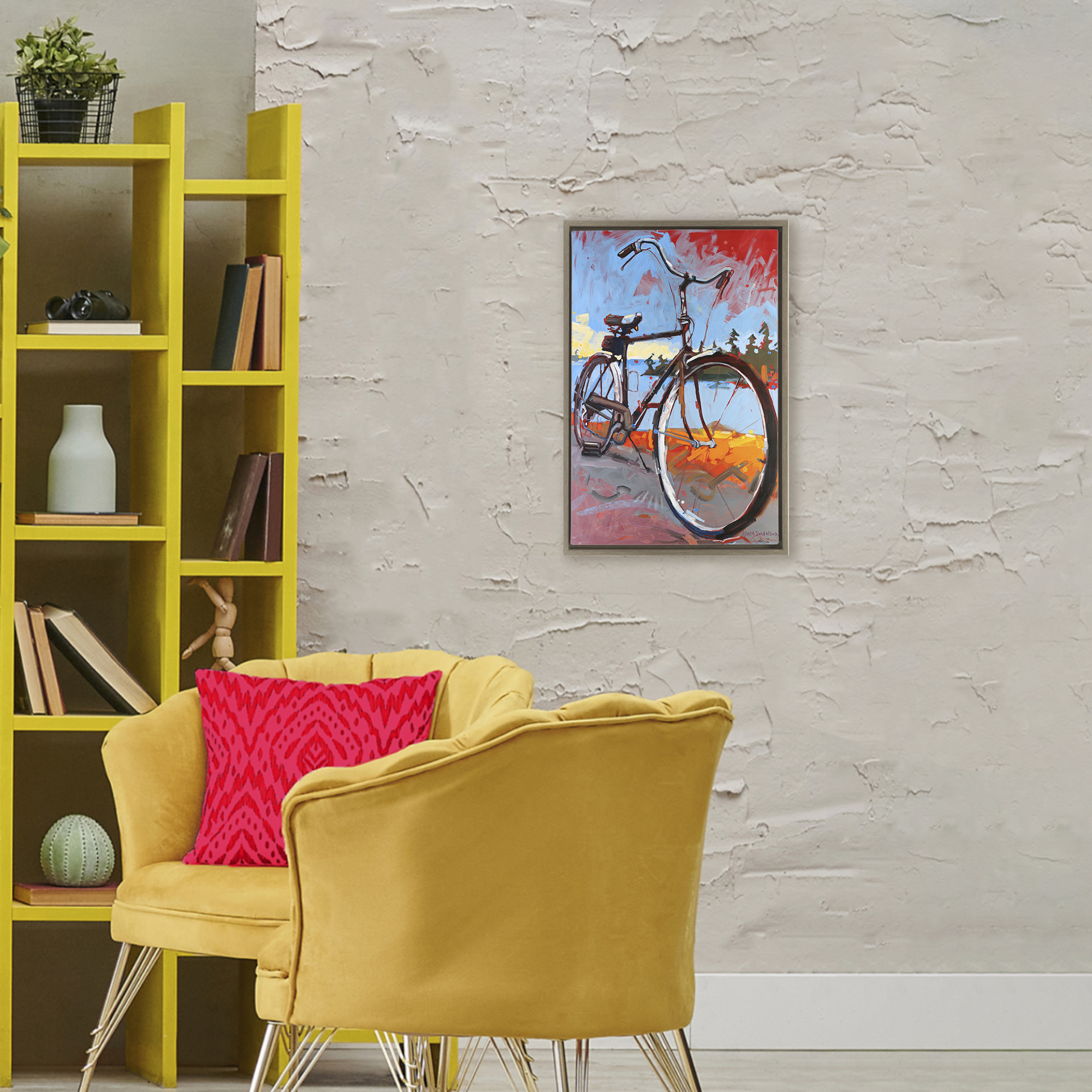 Tonight Bicycle Journey Brown Framed Floater Canvas Wall Art, design by Adam Swanson
