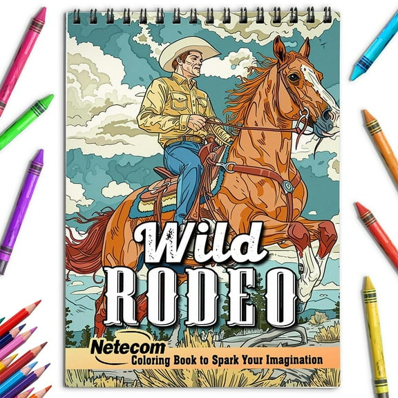 Netecom Wild Rodeo Coloring Book for Adults, Spiral Bound, Soft Cover